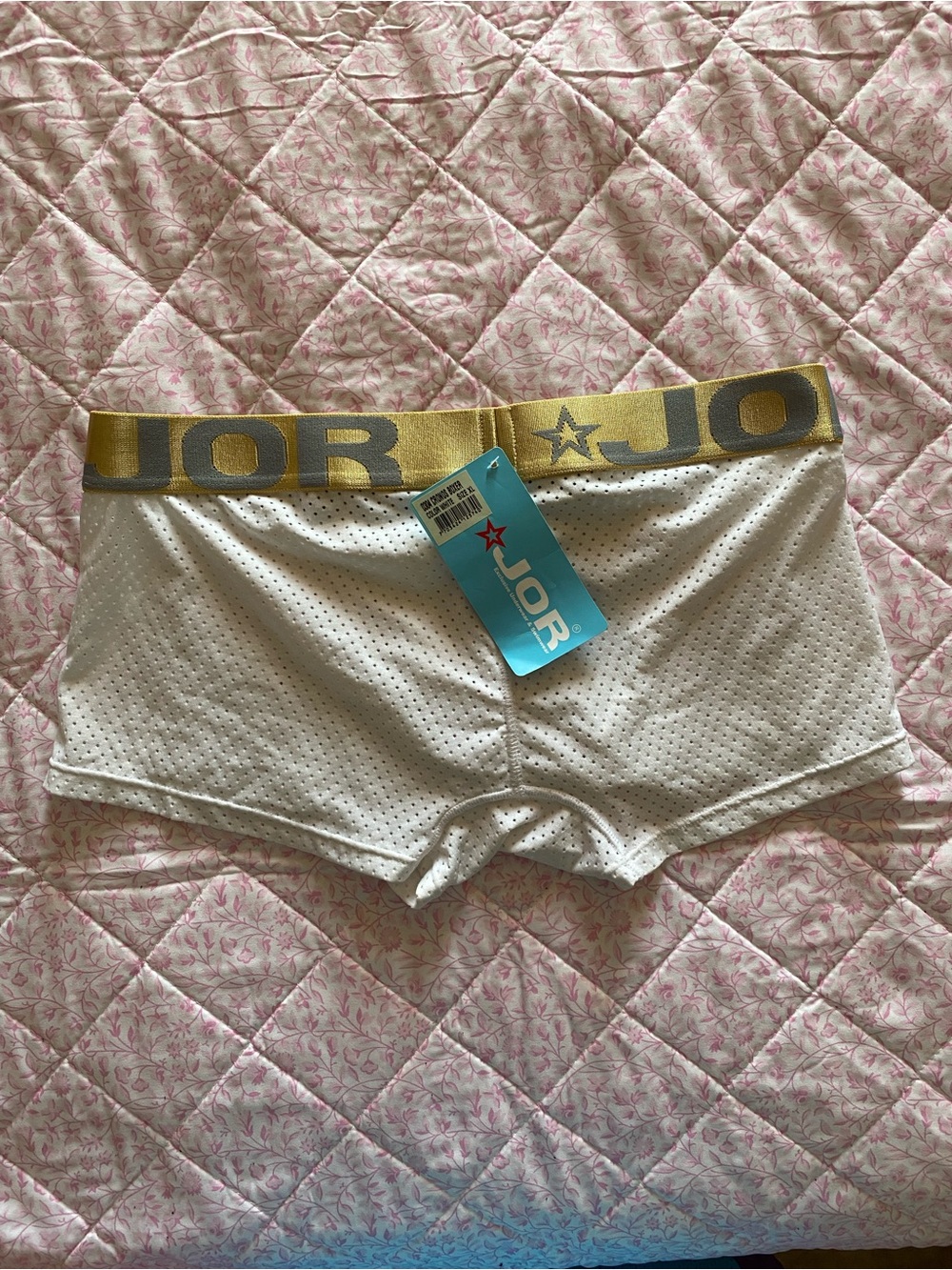 Men’s JOR Gold Waistband White Mesh Trunks - JOR Logo - Picture 4 of 5